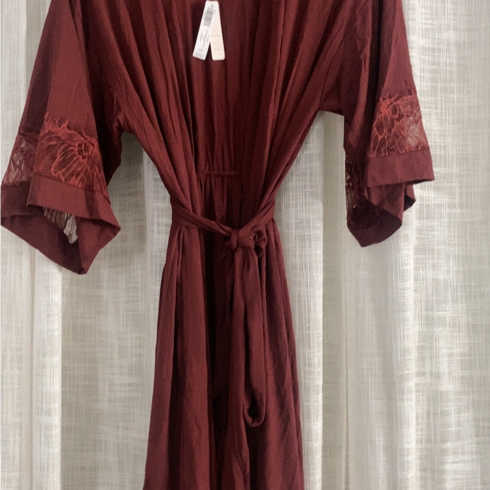 Soma Lace Trim Burgundy Robe